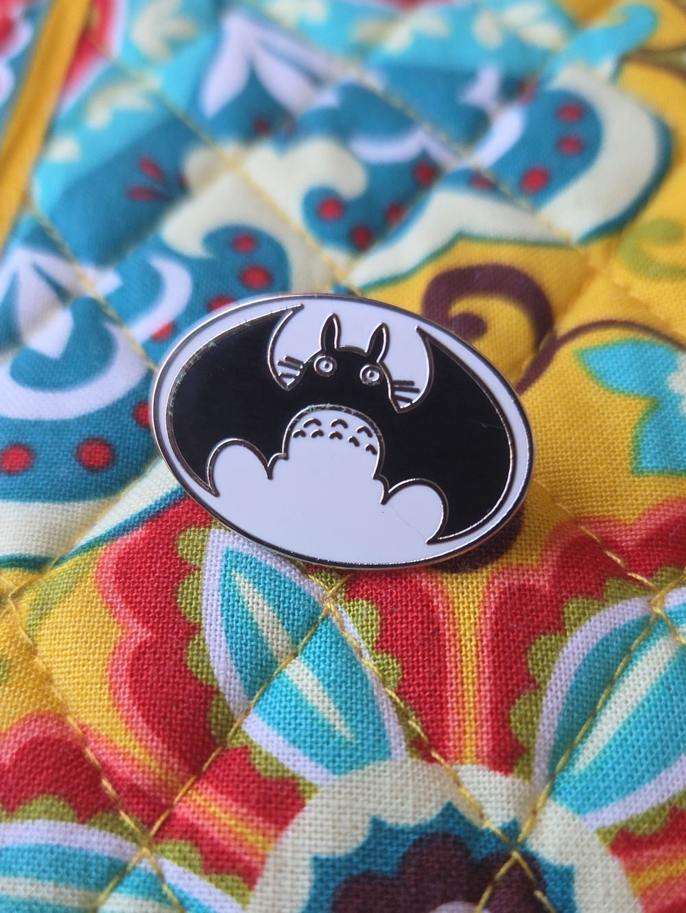 Black & White Bat Totoro Enamel Pin - Women's Accessories